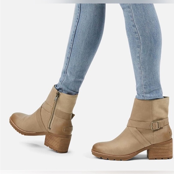 Sorel Cate Waterproof Buckle Women's Tan Leather Ankle Boots Size 9.5‎